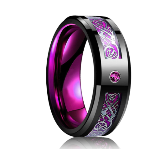 Dragon Stone Inlay Tungsten Ring - Purple