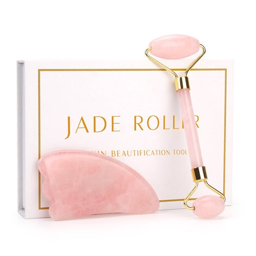 Rose Quartz Roller Slimming Face Massager Lifting Tool Natural Jade Facial Massage Roller Stone Skin Massage Beauty Care Set Box
