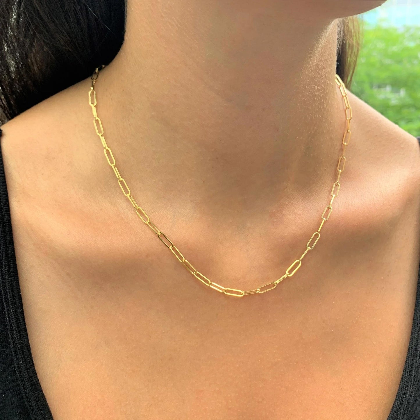 Italian Sterling Silver 18K Gold Plated Choice of Length Paper Clip Necklace